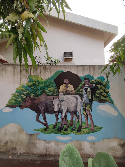 Beautiful wall mural -Rural farmers taking their cows to the field