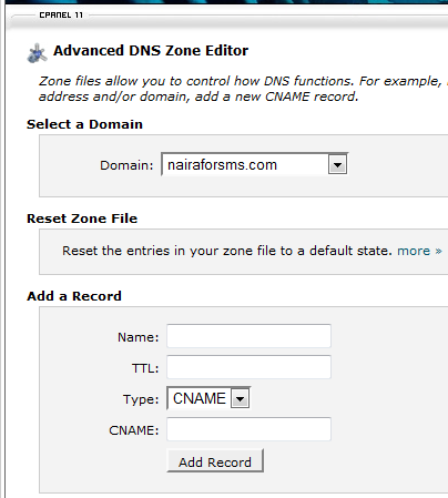 Cpanel records
