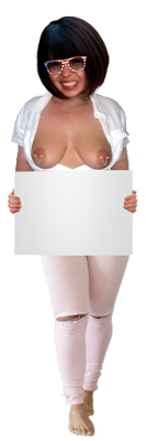 Girl bares big boobs holding sign PNG clipart