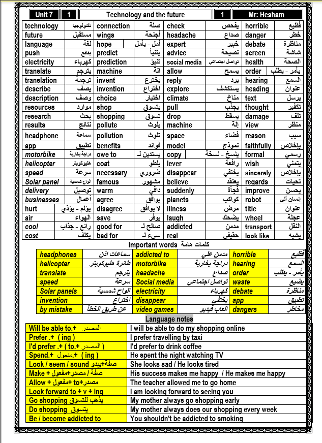 أول مذكرة كاملة لغة انجليزية(word-pdf) الصف الثانى الإعدادى الترم الثاني 2021 مستر هشام ابوبكر