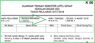  SD terbaru semester genap berikut dengan kunci jawaban tahun ajaran  Soal UTS 2 Bahasa Indonesia Kelas 1 SD Terbaru dan Kunci Jawaban