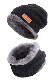 Men Beanie Hat Scarf Set Warm Knit Skull Cap for Winter by MissShorthair