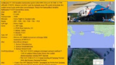 Helikopter Polri Type NBO 105 Diduga Jatuh di Perairan Laut Bukulimau Belitung Tmur 