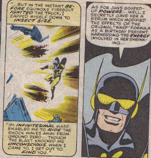 'Hey kids, Yellowjacket here!  What makes the least sense in these two panels?'