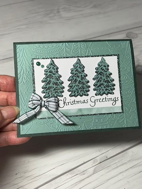 Evening Evergreen and Soft Succulent Christmas Card using Stampin' Up! Trees For Sale Stamp Set