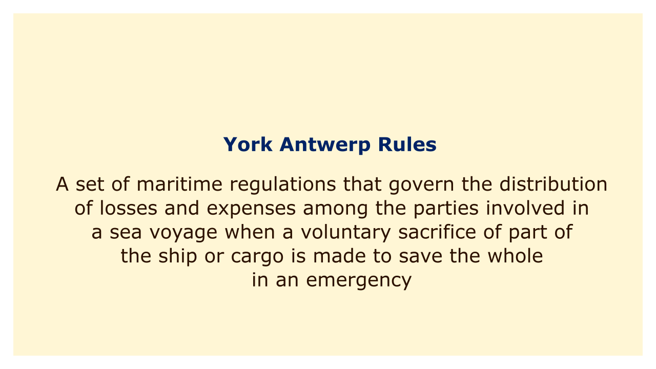 A set of maritime regulations that govern the distribution of losses and expenses among the parties involved in a sea voyage.