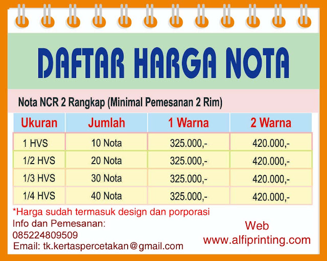 daftar harga nota 2 rangkap 2 ply