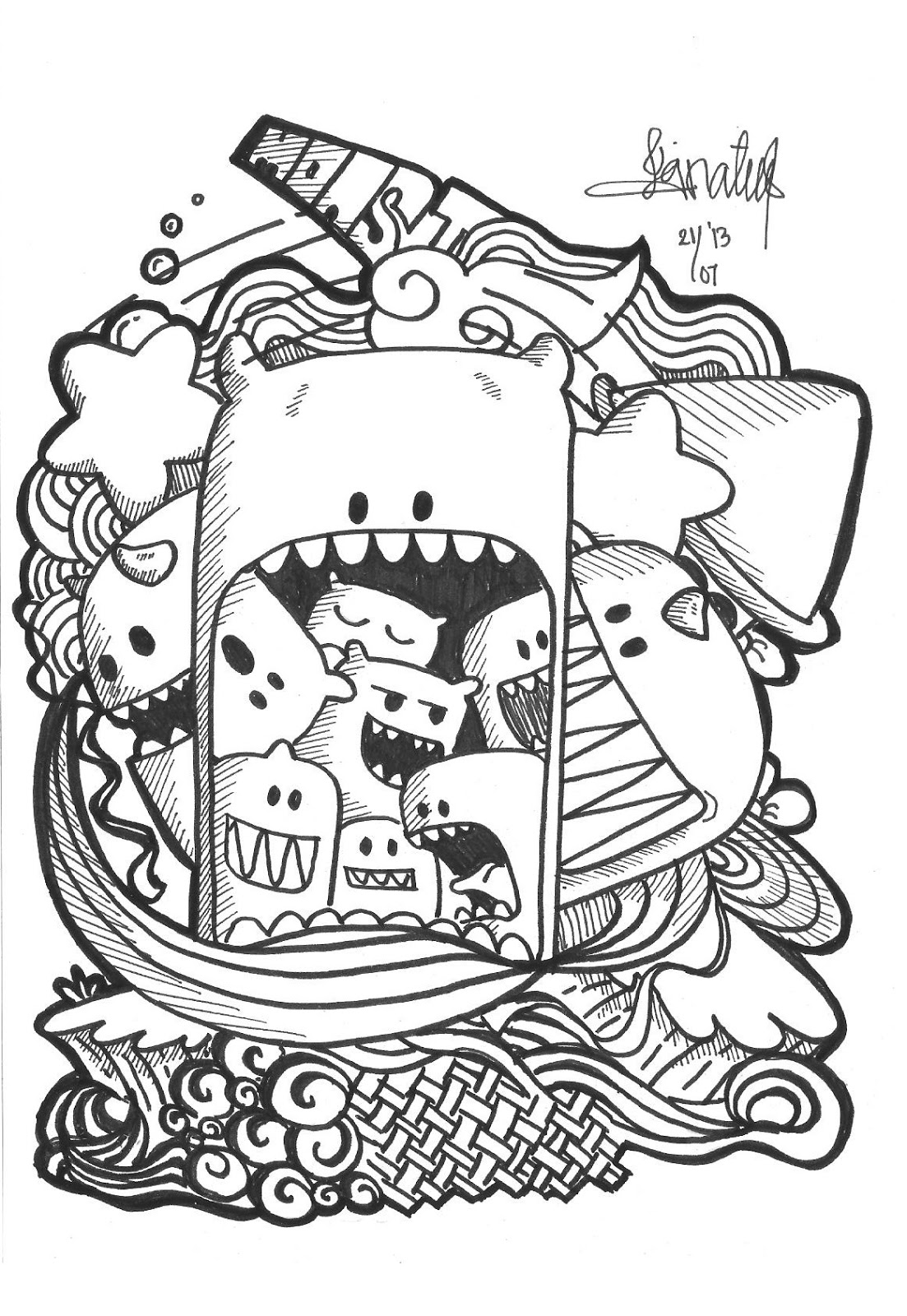 Cute doodle coloring pages