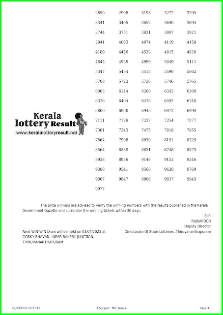 Off. Kerala Lottery Result 27.03.2023, Win Win W 712 Results Today