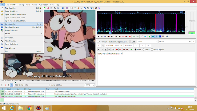 Cara membuat subtitle dengan Aegisub