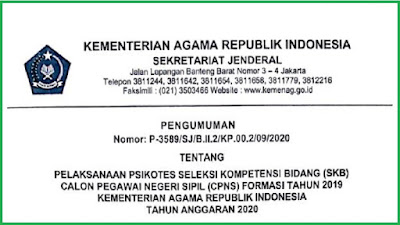 Pelaksanaan Psikotes SKB CPNS Formasi Tahun  Pelaksanaan Psikotes SKB CPNS Formasi Tahun 2019 Kemenag RI Tahun Anggaran 2020