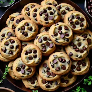 A stack of soft-baked best chocolate chip cookies, fresh from the oven, with a glass of cold milk in the background.