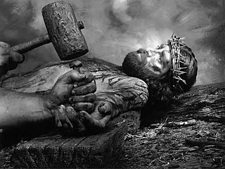 Crucifixion photo of Jesus Christ with crown of thorns,nails,hammer religious wallpaper