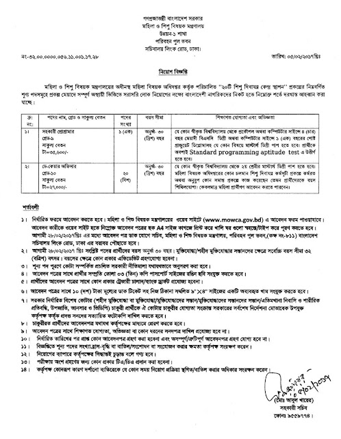 Ministry of Women and Children Affairs Job Circular