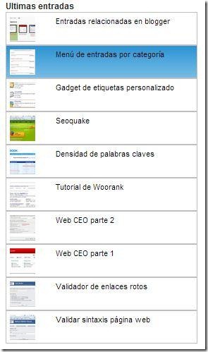 Ultimas entradas en la sidebar