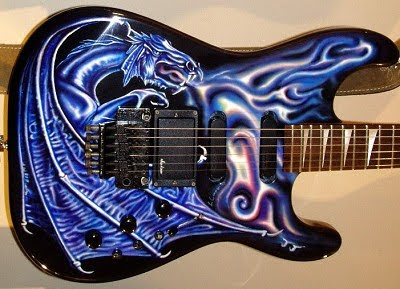 Blue Dragon Airbrush on Electric Guitar