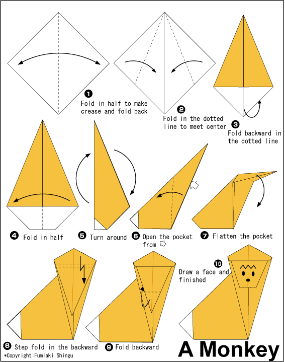 Monkey - Easy Origami instructions For Kids