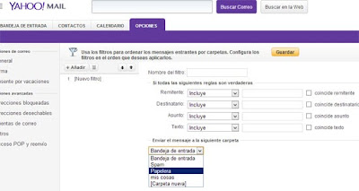 agregar un filtro en yahoo mail