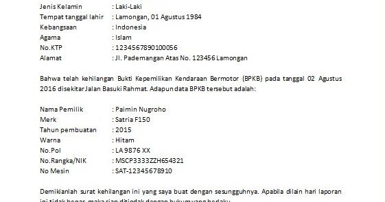 Contoh Surat Kuasa Kehilangan Bpkb Contoh Surat