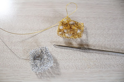 crochet, tips, crocheting with metal, jewelry, wire, granny square