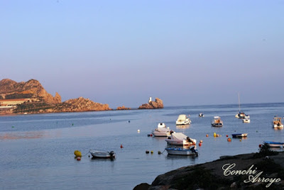 Imagen de  la bahia de Levante con las barcas de pesca que siempre han representado este pueblo costero.