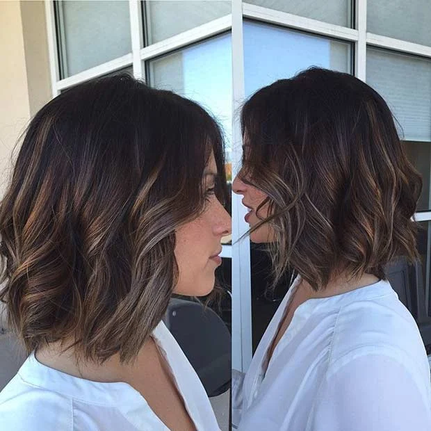 Brunette bob hairstyle + light balayage highlights