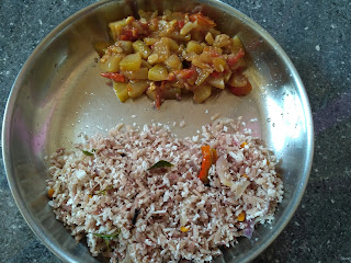 Fire cooked lunch - Maappillai samba beaten rice Coconut rice,  Bottle gourd curry