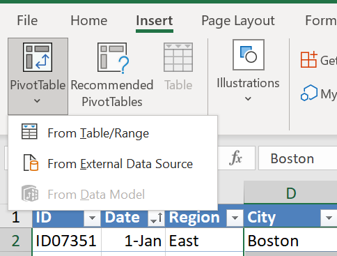 Excel / Insert / PivotTable