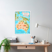 poster of prehistoric megafauna map of Australia Sahul