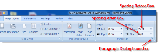 Paragraph Spacing Boxes in 'Paragraph Group' of 'Page Layout Tab'