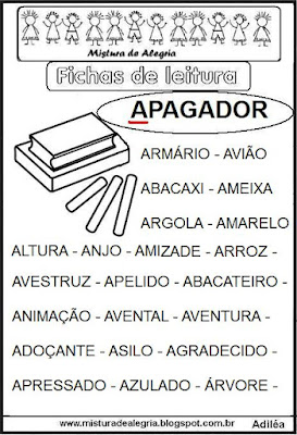 Fichas de leitura para o primeiro ano