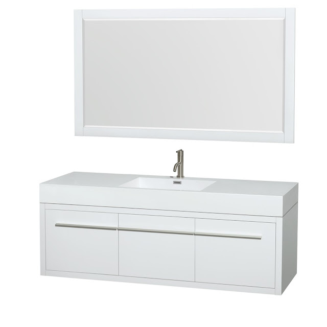 60 inch Wall Mounted White Finish Single Sink Bathroom Vanity