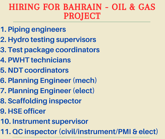 Hiring for Bahrain - Oil & Gas Project