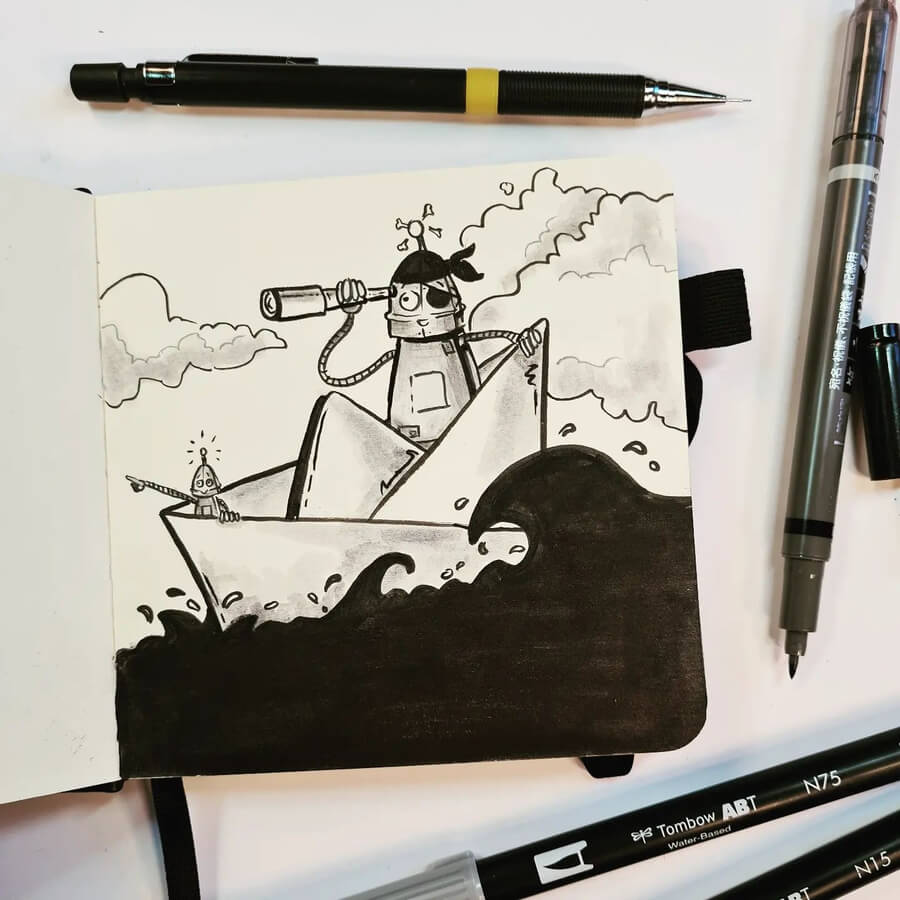09-The-captain-of-a-paper-boat-Fantasy-Drawings-Ursula-Doughty-www-designstack-co