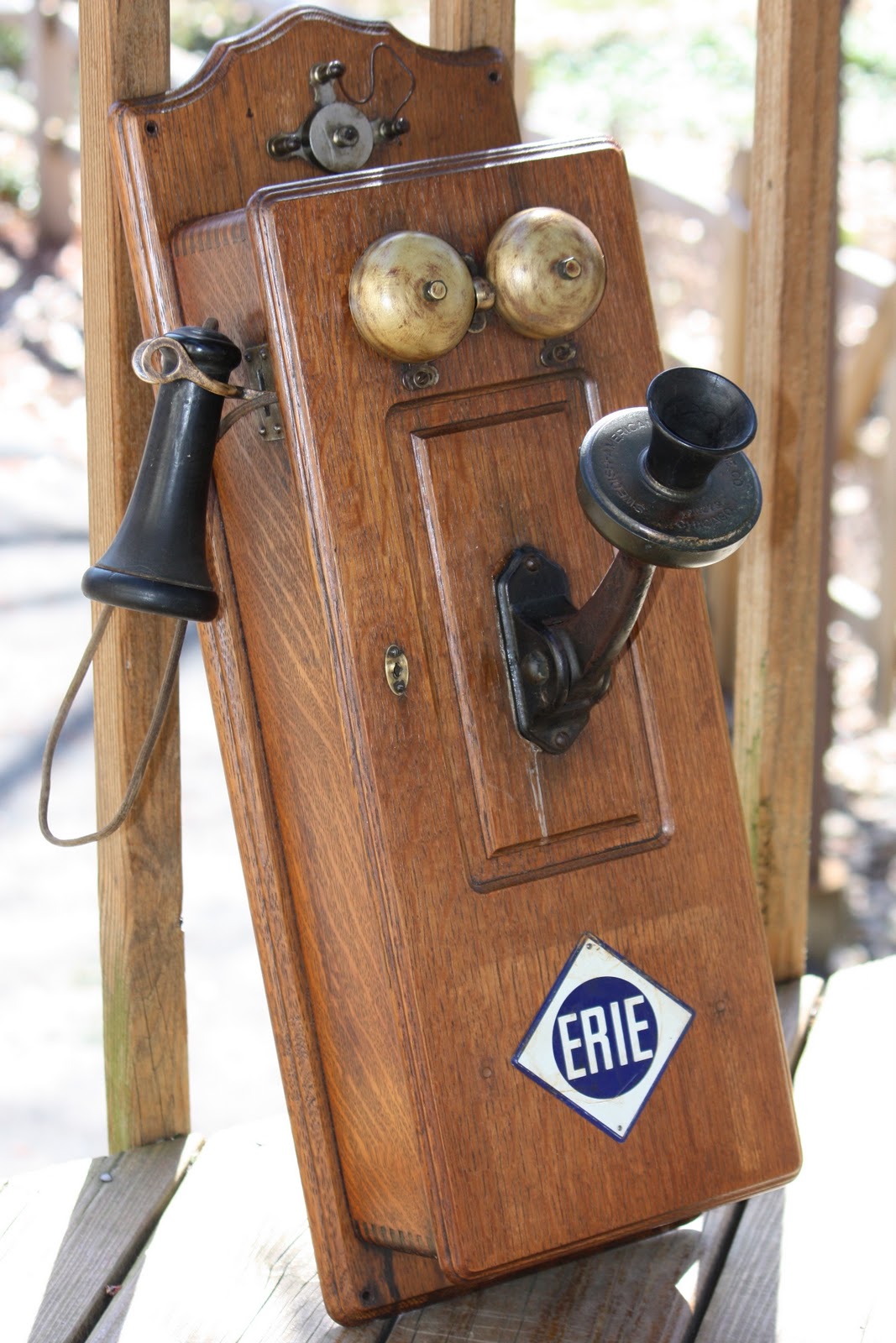 old oak wall phone.