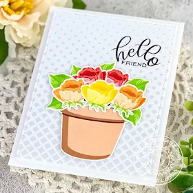 Sunny Studio Stamps: Potted Rose Frilly Frame Dies Friendship Card by Angelica Conrad