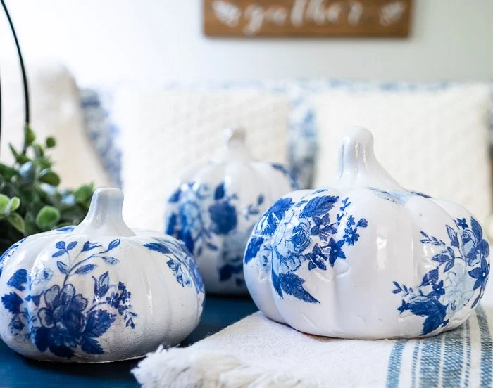 blue and white floral glossy DIY porcelain pumpkins