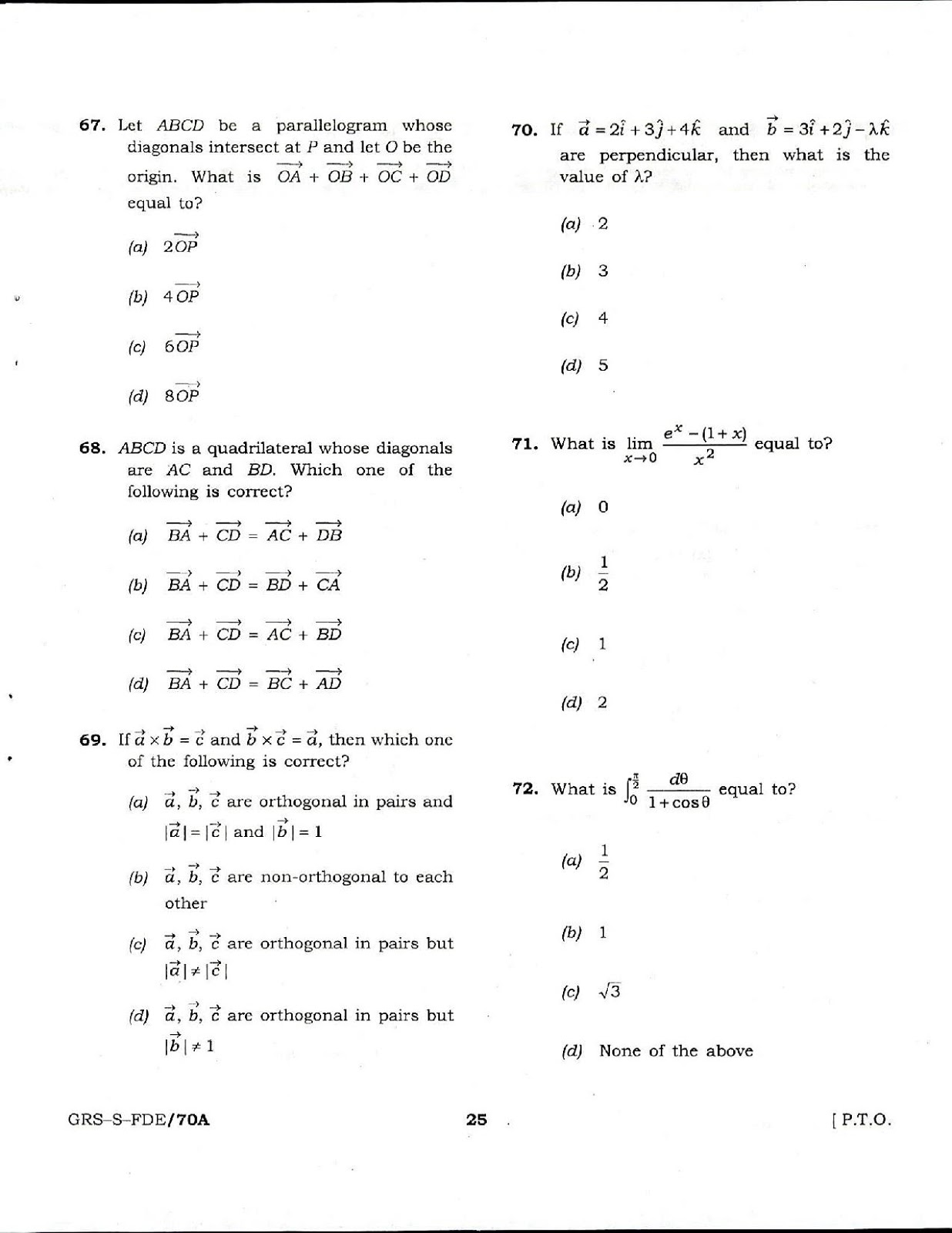 NDA & NA 2017: Mathematics Question Paper - 10 Years 