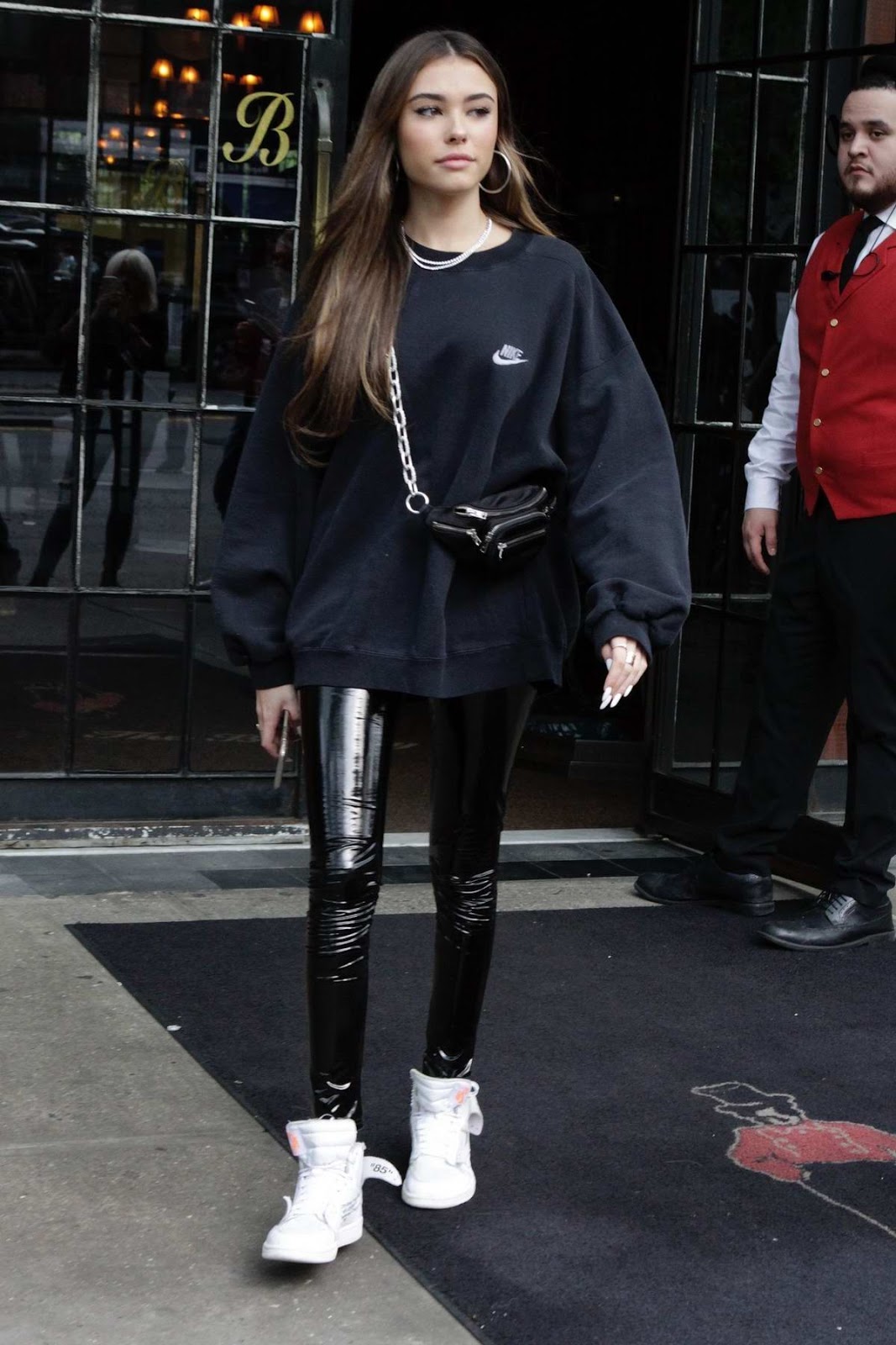 Madison Beer – Street Style Wears a Nike sweatshir in New York City