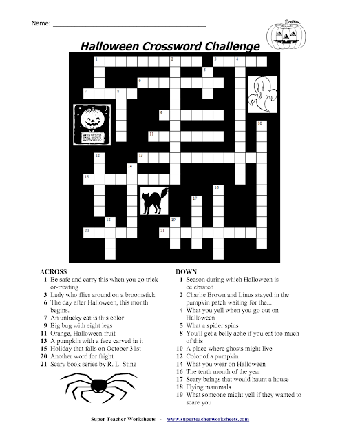  You can print this Halloween crossword out and start solve all these riddles. You can ask someone else's help if you get stuck.