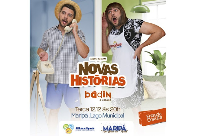Maripá promove show com Badin o Colono dia 12 de dezembro; entrada é gratuita