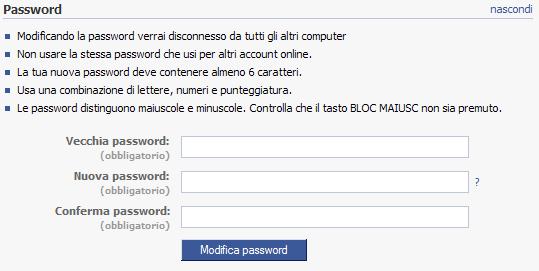 CAMBIARE LA PASSWORD DI FB