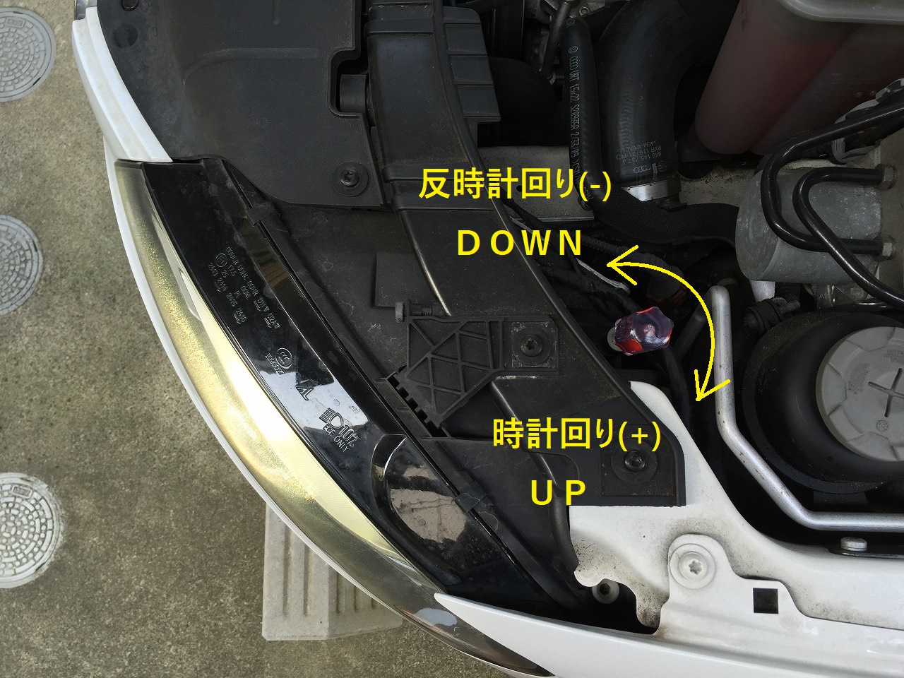 適当に欧州車妄想まとめとか アウディa4 B8 8k のヘッドライト光軸調整 簡単だけどどっち回しかよく忘れるので書いてみた