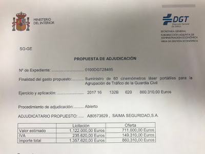 Adjudicacion de los nuevos Radares Laser de la DGT