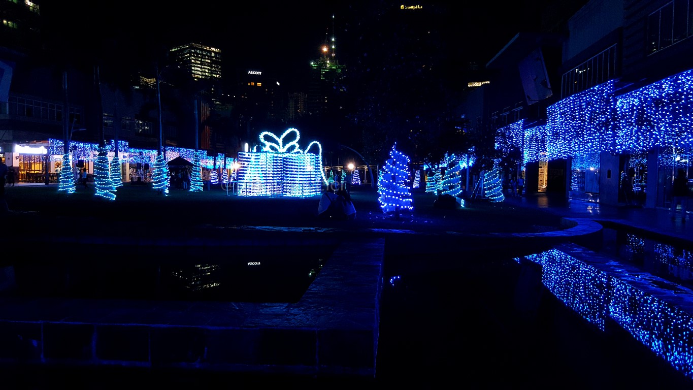bonifacio high street park with decorative Christmas lights that dance with the music