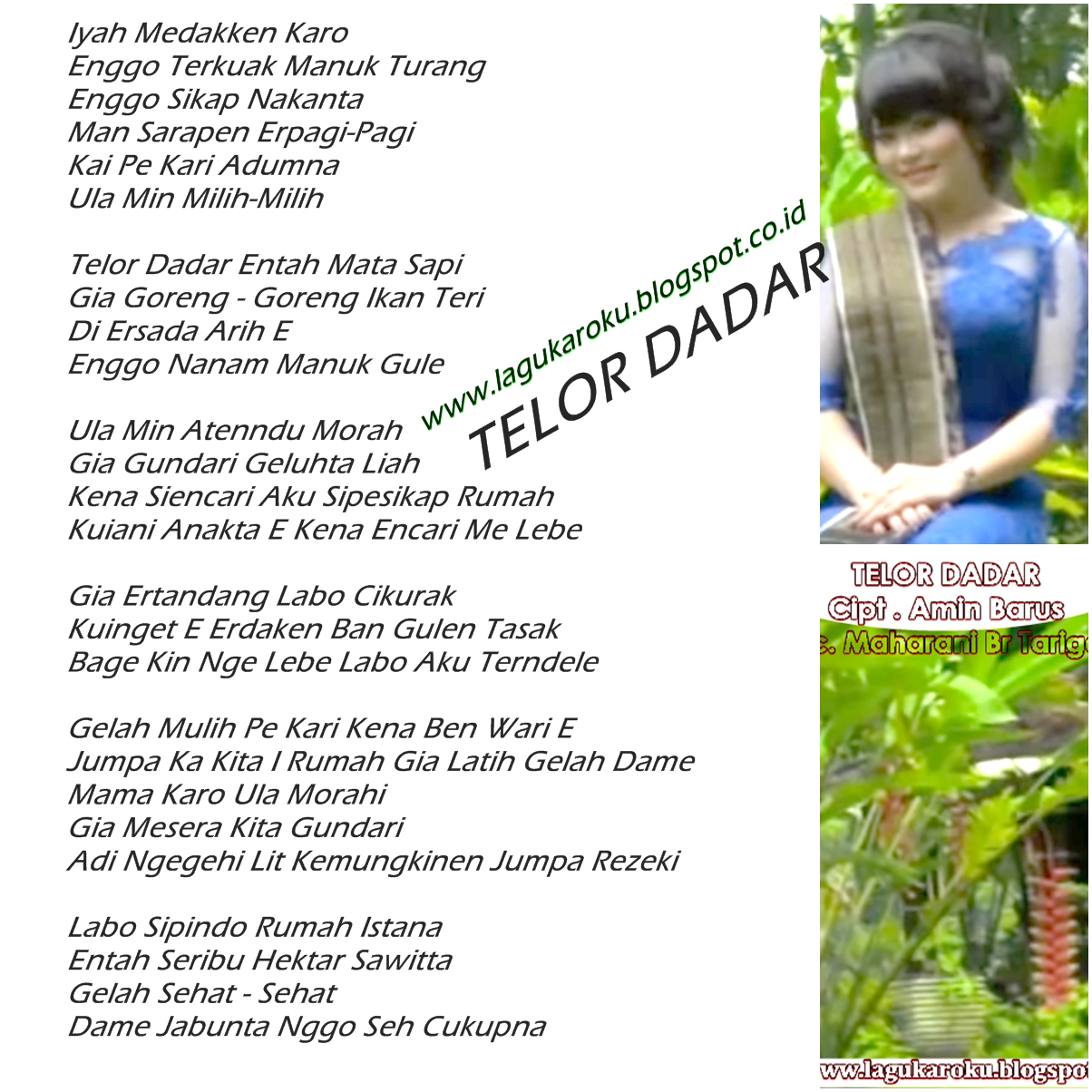 Telor Dadar Lirik Lagu Karo LAGU KARO Download KaroVideo Karo