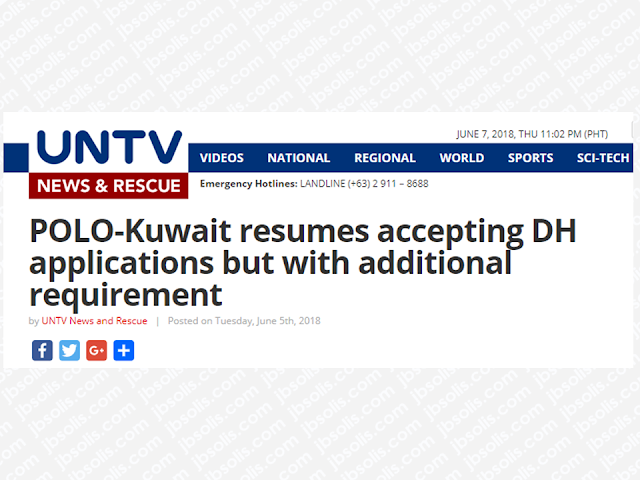 The Philippine Overseas Labor Office (POLO) in Kuwait has resumed accepting applications for domestic workers or those who are being issued visa 20 in Kuwait starting June 4 but with an additional requirement for the employers. They must submit a proof of capacity to pay the salary of the household service worker.  The ban on the deployment of Overseas Filipino Workers (OFWs) was lifted after the Kuwaiti government agrees with the conditions set by the Philippine government through a memorandum of understanding signed by both countries assuring the welfare and safety of the OFWs deployed in the Gulf State.  Advertisement        Sponsored Links   Lomondot said they already received from the Philippine Overseas Employment Administration (POEA) in Manila the guidelines on the resumption of the deployment of domestic workers to the Gulf State following the implementation of Administrative Order 254-a signed by Labor Secretary Silvestre Bello III which officially lifted the deployment ban on domestic helpers to Kuwait.  The POEA guidelines are in accordance with the agreement on employment of domestic workers signed by the two countries on May 11, 2018. According to the guideline, a household service worker applicant should pass training from a POEA-accredited institution and should undergo orientation on the law, customs, and traditions of Kuwait.  One new and important addition to the guidelines is the capacity of the employer to pay the proper amount of compensation.    He added that the Philippine Recruitment Agencies (PRA) were directed to adhere to the POEA guidelines and help the government in its implementation.  The Philippine Embassy in Kuwait also expects more personnel to efficiently assist all 260,000 overseas Filipino workers (OFWs) in the State of Kuwait wherein around 150,000 of the said number work as household service workers.  Meanwhile, Lomondot conveyed the Kuwaiti government’s appreciation of the positive developments in its labor cooperation and diplomatic relations with the Philippines.   The Philippine Embassy and Kuwait’s Ministry of Foreign Affairs are constantly holding joint meetings to further discuss the provisions and the implementation of the signed memorandum of understanding.    READ MORE: Can A Family Of Five Survive With P10K Income In A Month?  Authorized Travel Agency To Process Temporary Visa Bound to South Korea  Who Can Skip Online Appointment And Use The DFA Courtesy Lane For Passport Processing?  Do You Want College Scholarship? Check This Out Now!    What Is SSS PESO Fund And How You Can Invest In It  No HSWs Has Been Sent To Kuwait Yet After Lifting Of Ban    In Demand College Courses Which Only A Few Take Up    OFWs Must Save, Get Insurance And Have An Investment