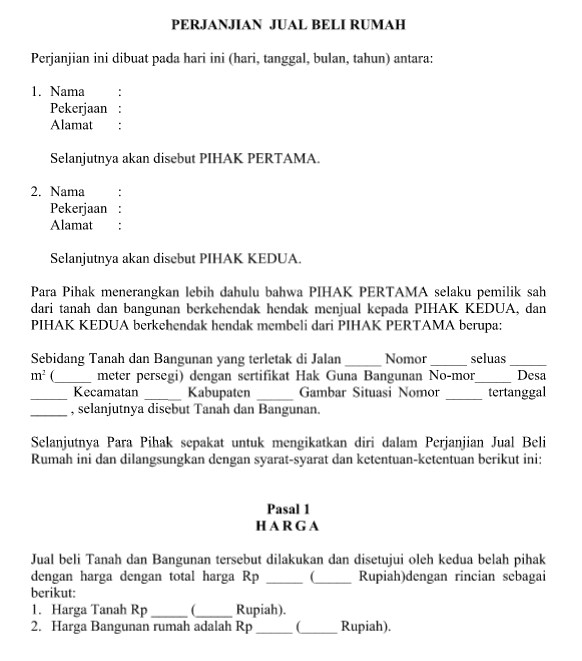 Contoh Surat Perjanjian Jual Beli Tanah Format Word