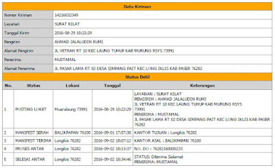 Bukti Resi Pengiriman Suara Burung Walet Kalimantan