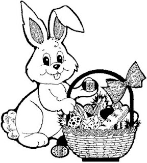 Cute Easter bunny smiling with Easter gifts with basket coloring page hd(hq) wallpaper for kids and children free Christian images and Easter clip arts download